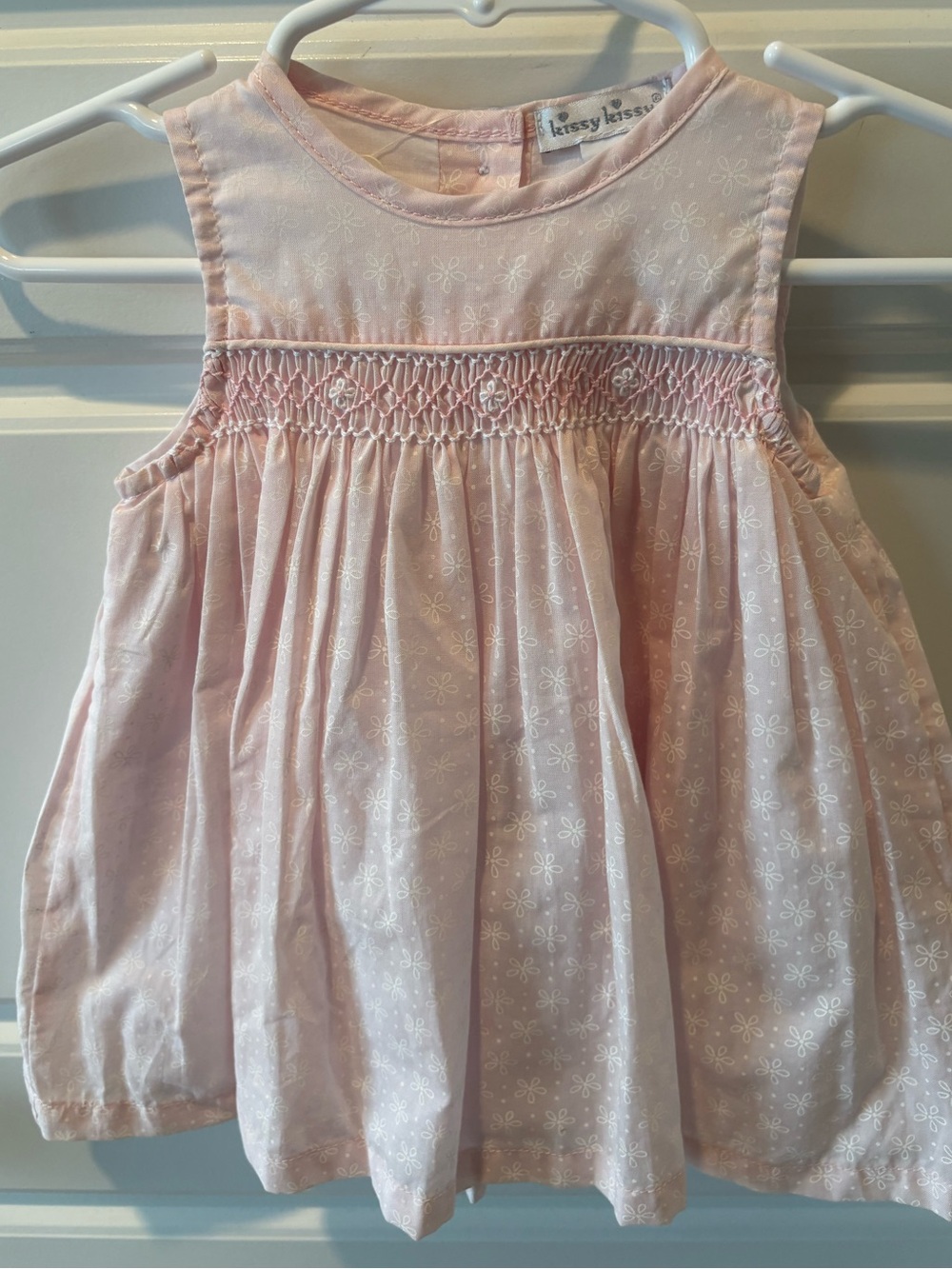 NWOT Kissy Kissy Pink Cotton Voile Dress w/Hand Smocking size 0-3